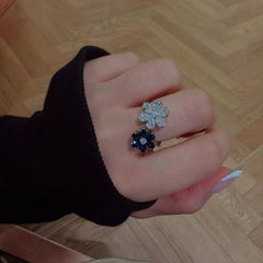 Harry Winston 18k White Gold Diamond Sapphire "Forget-Me-Not" Twin Ring Size 54