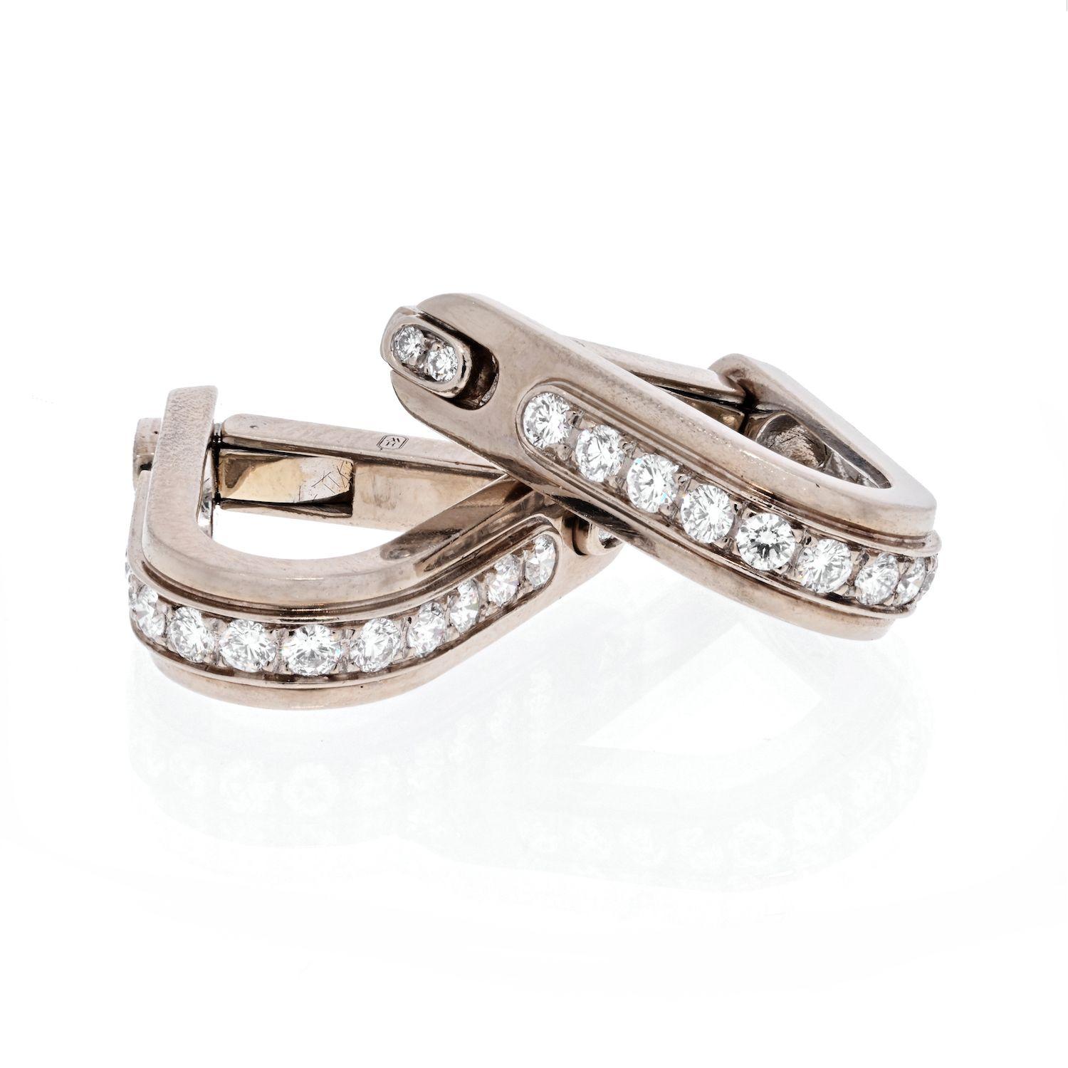 Harry Winston 18K White Gold Mens 1.75cts Diamond Cufflinks In Excellent Condition In New York, NY