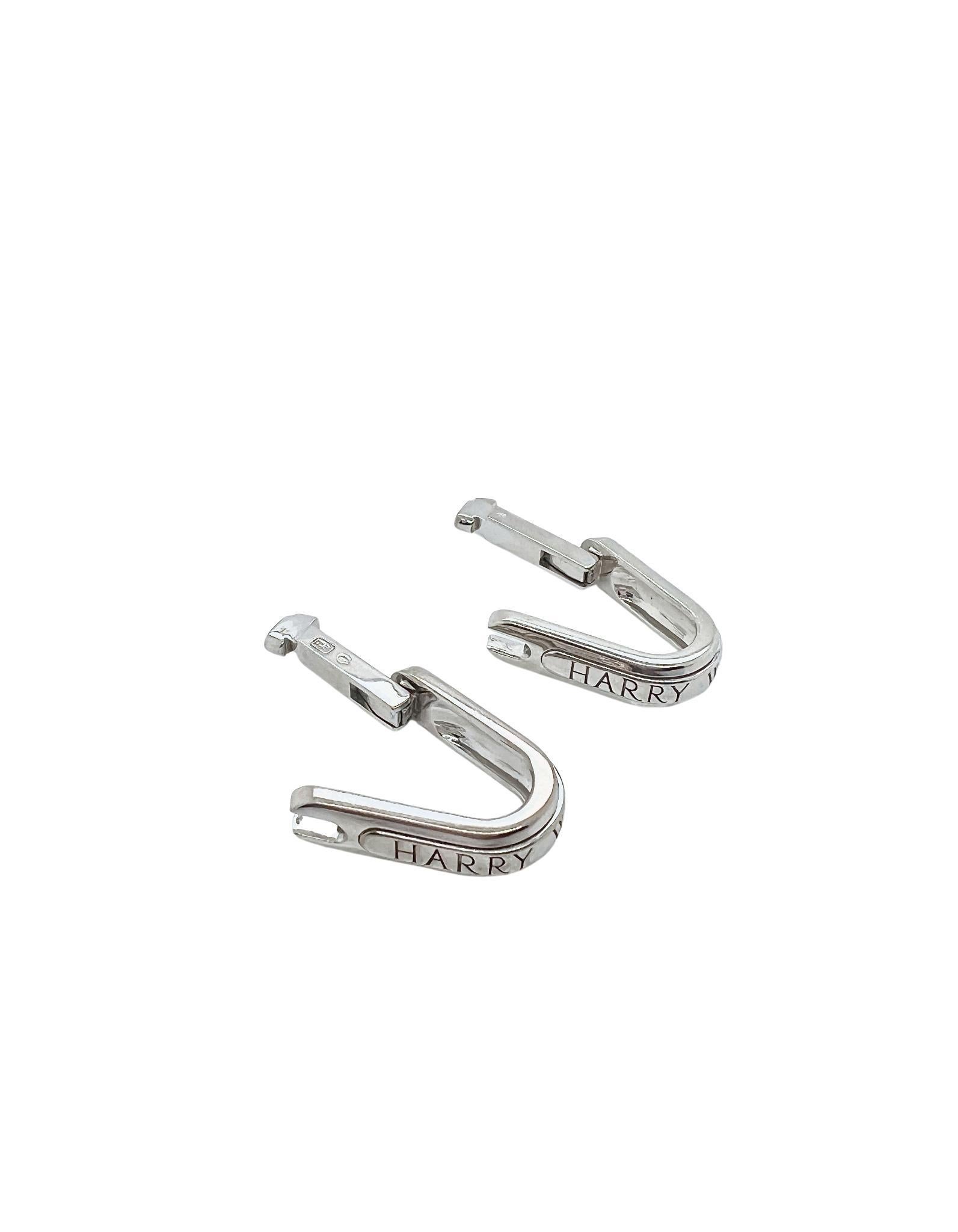 Men's Harry Winston 18k White Gold Signature Engraved Cufflinks For Sale