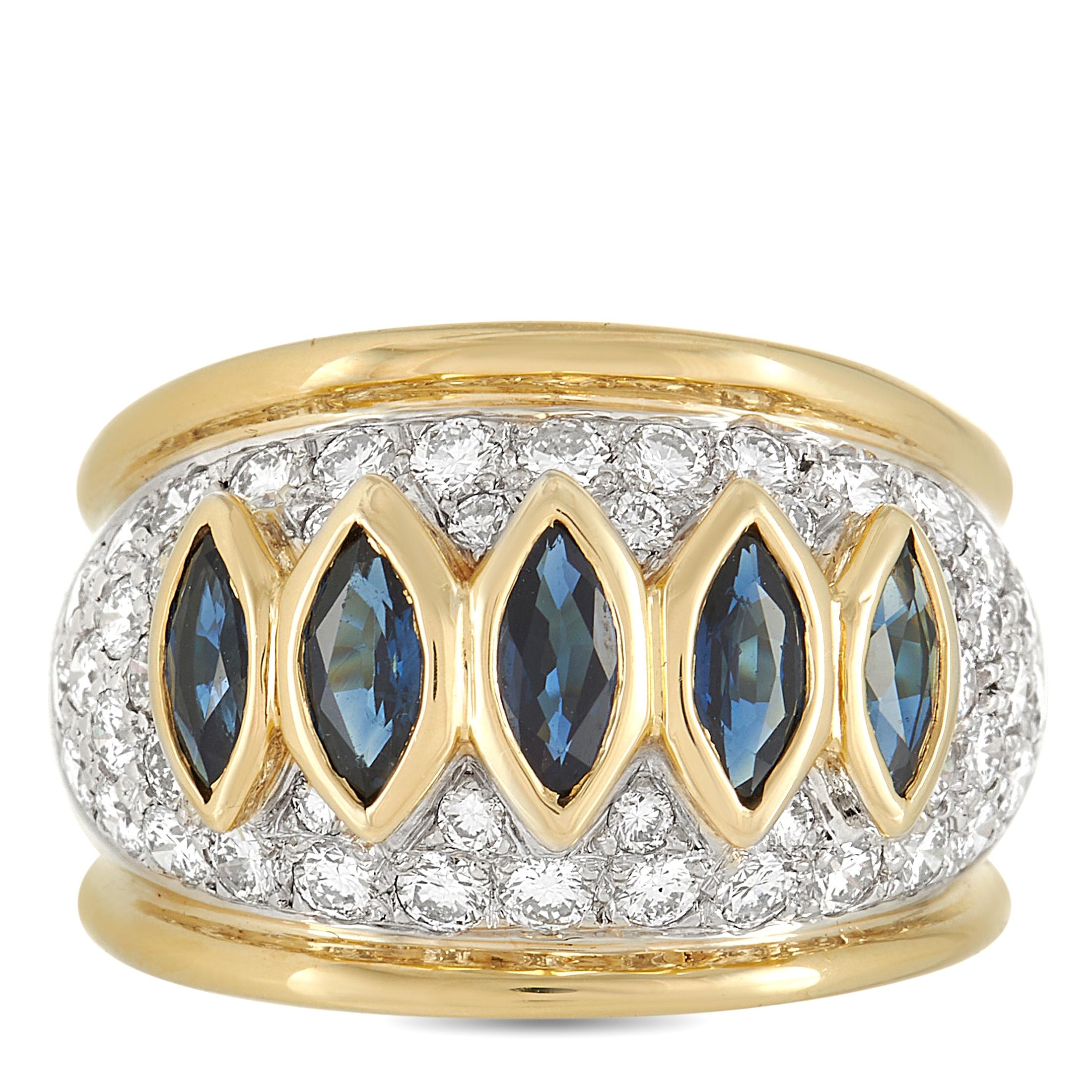 Round Cut Harry Winston 18k Yellow Gold 1.50 Ct Diamond and Sapphire Ring