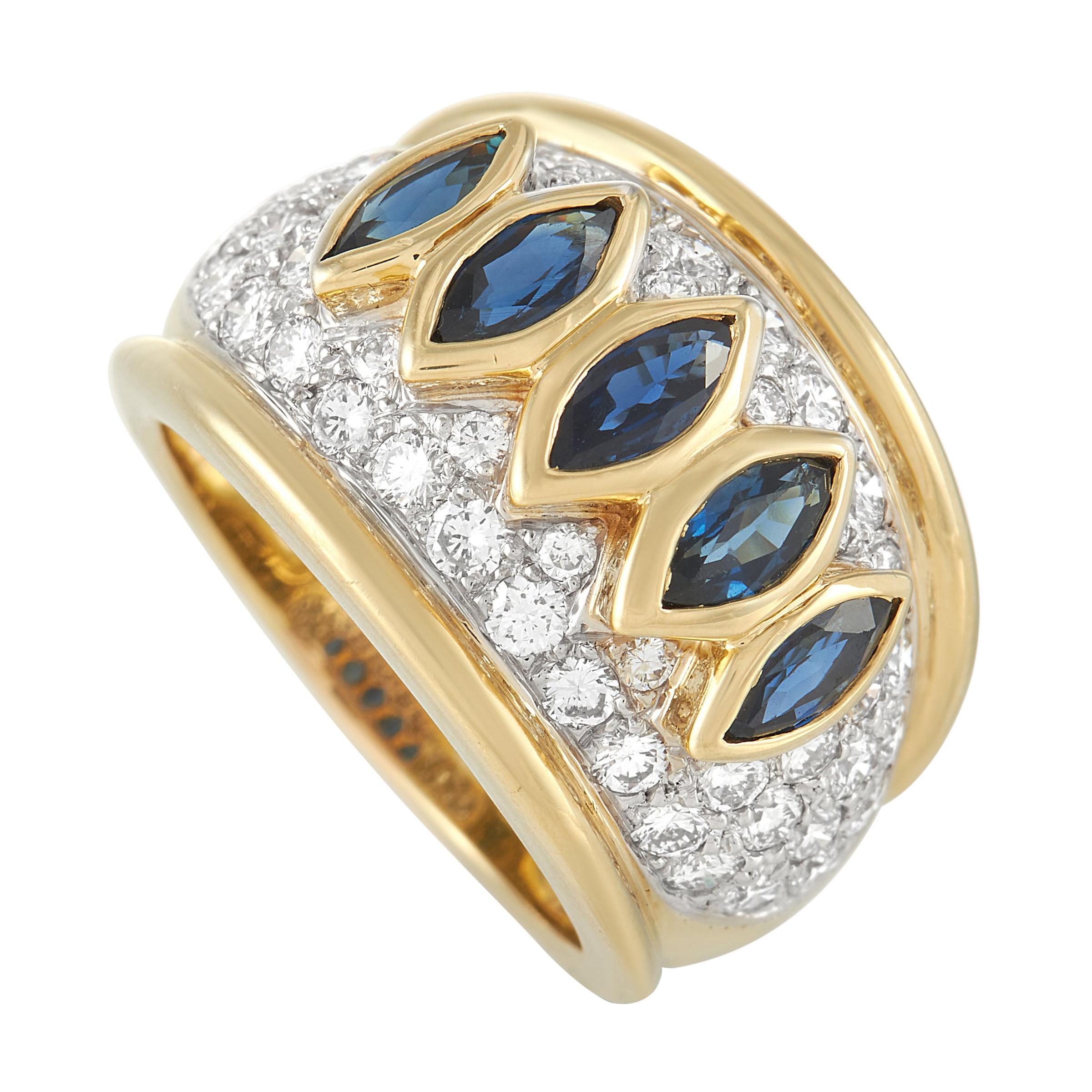 Harry Winston 18k Yellow Gold 1.50 Ct Diamond and Sapphire Ring