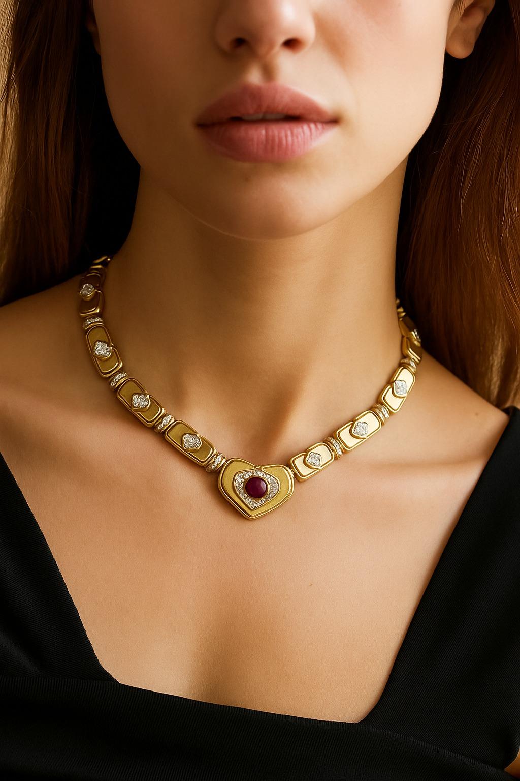 Harry Winston - Collier en or jaune 18 carats, rubis de Birmanie et diamants Excellent état - En vente à Chicago, IL