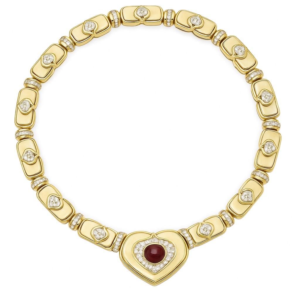 Harry Winston - Collier en or jaune 18 carats, rubis de Birmanie et diamants Unisexe en vente