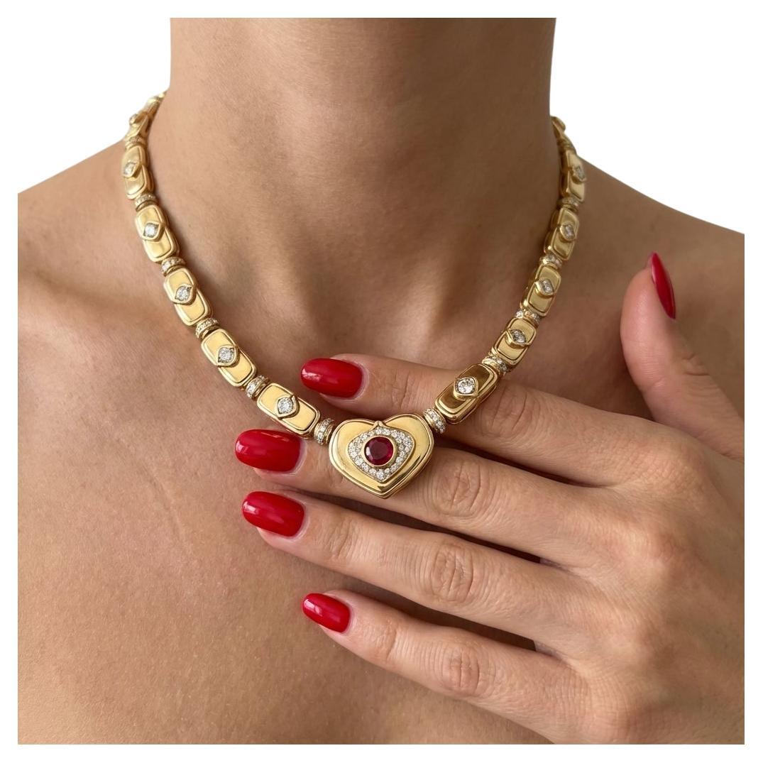 Harry Winston - Collier en or jaune 18 carats, rubis de Birmanie et diamants en vente