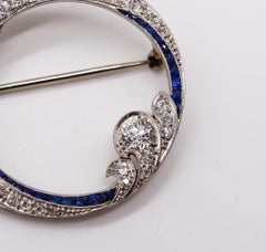 Hayden W. Wheeler 1930 Deco Brooch Platinum with 4.33 Cts Diamonds & Sapphires