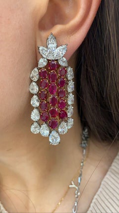 Harry Winston 1970 Diamond and Ruby Chandelier Earrings 49 Carat