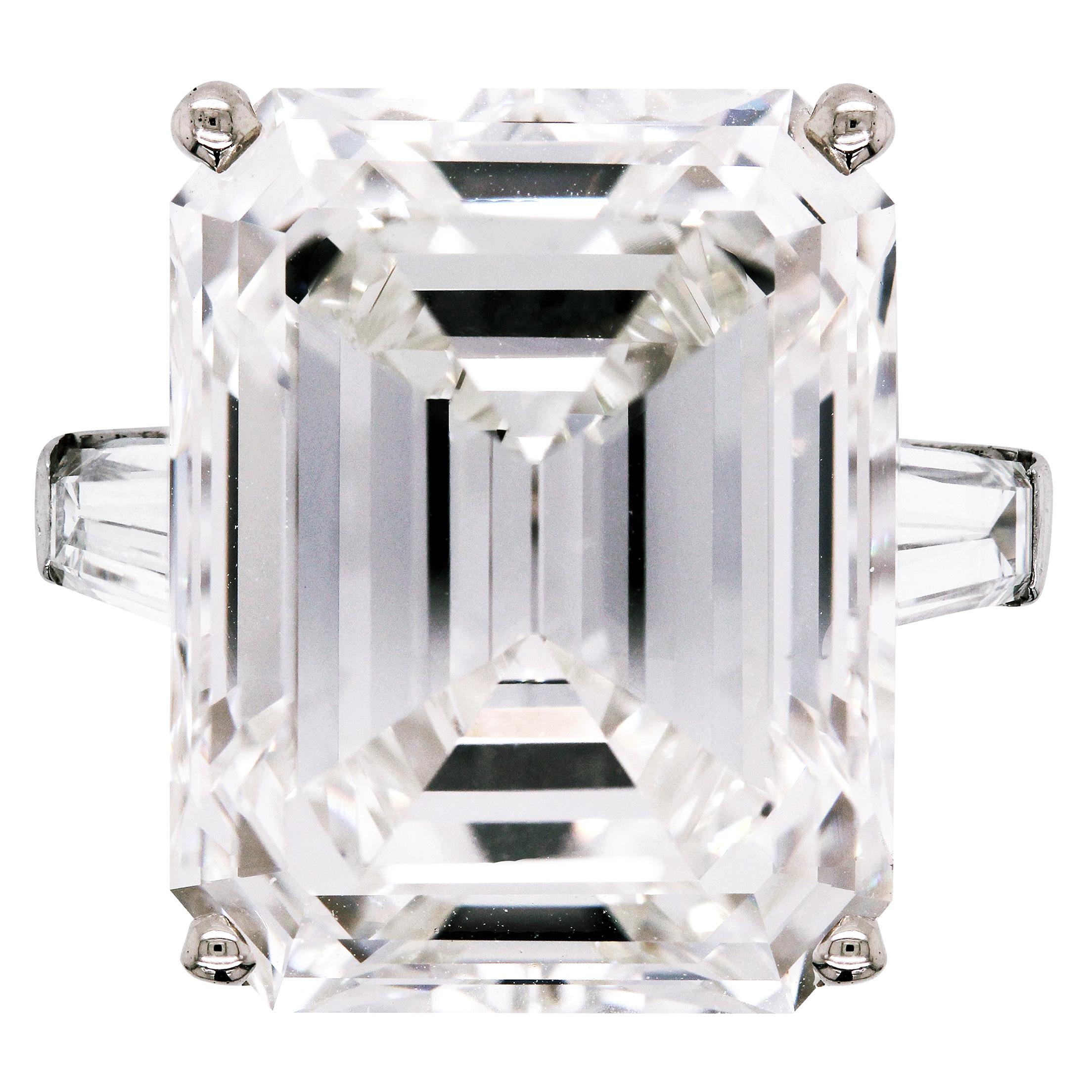 Harry Winston 24.19 Carat Emerald Cut J color VS2 GIA Certified Platinum Ring