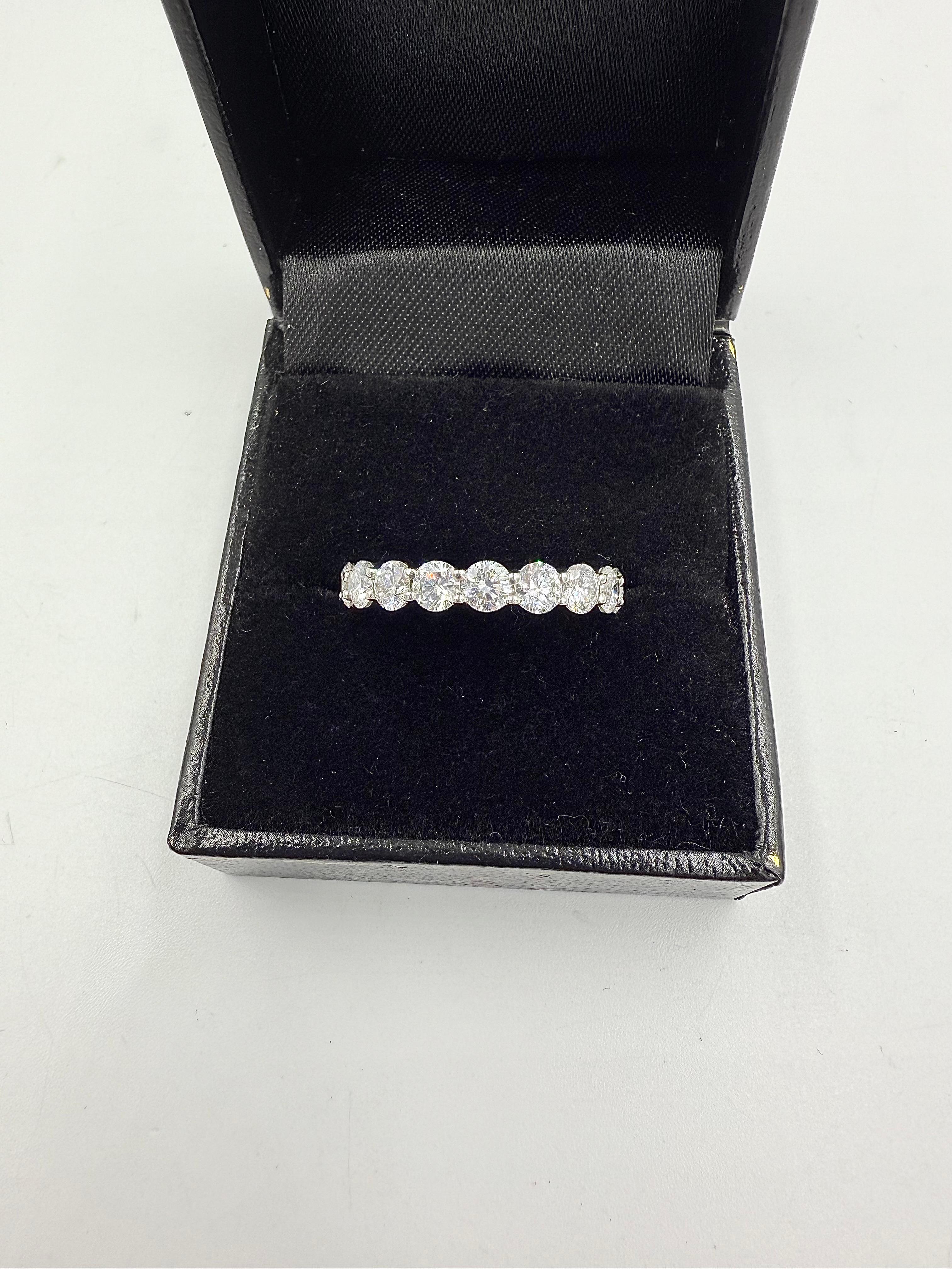 Harry Winston 3 CTW Round Brilliant Diamond Platinum Eternity Band Ring Size 6 In Good Condition For Sale In Los Angeles, CA