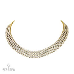 Harry Winston 3-Row Bezel Set Diamond Gold Necklace