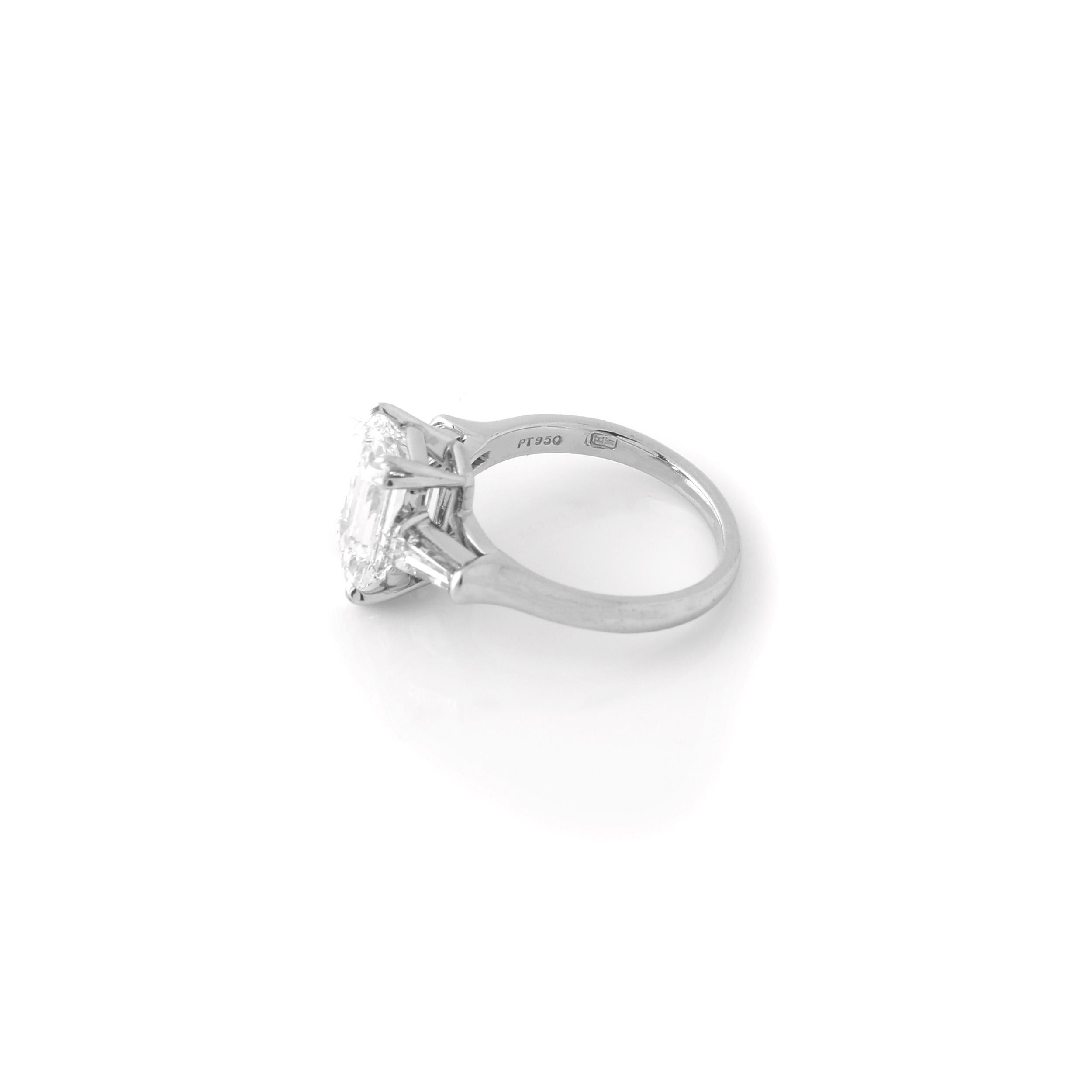 Harry Winston 3.06 Ct Emerald Cut Three Stone Diamond Engagement Ring Platinum  For Sale 1