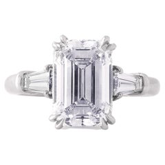 Harry Winston 3.06 Ct Emerald Cut Three Stone Diamond Engagement Ring Platinum 