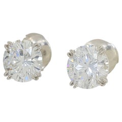Harry Winston 3.08 Carat Total Weight Round Brilliant Cut Diamond Stud Earrings