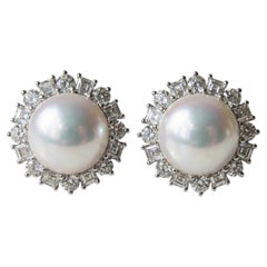 Harry Winston 3.20 Carat Platinum Diamond & Pearl Earrings