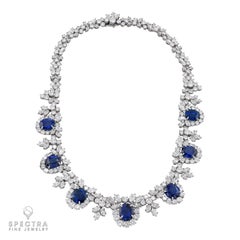 Harry Winston 32.63 cts. Ceylon Sapphire Diamond Platinum Necklace