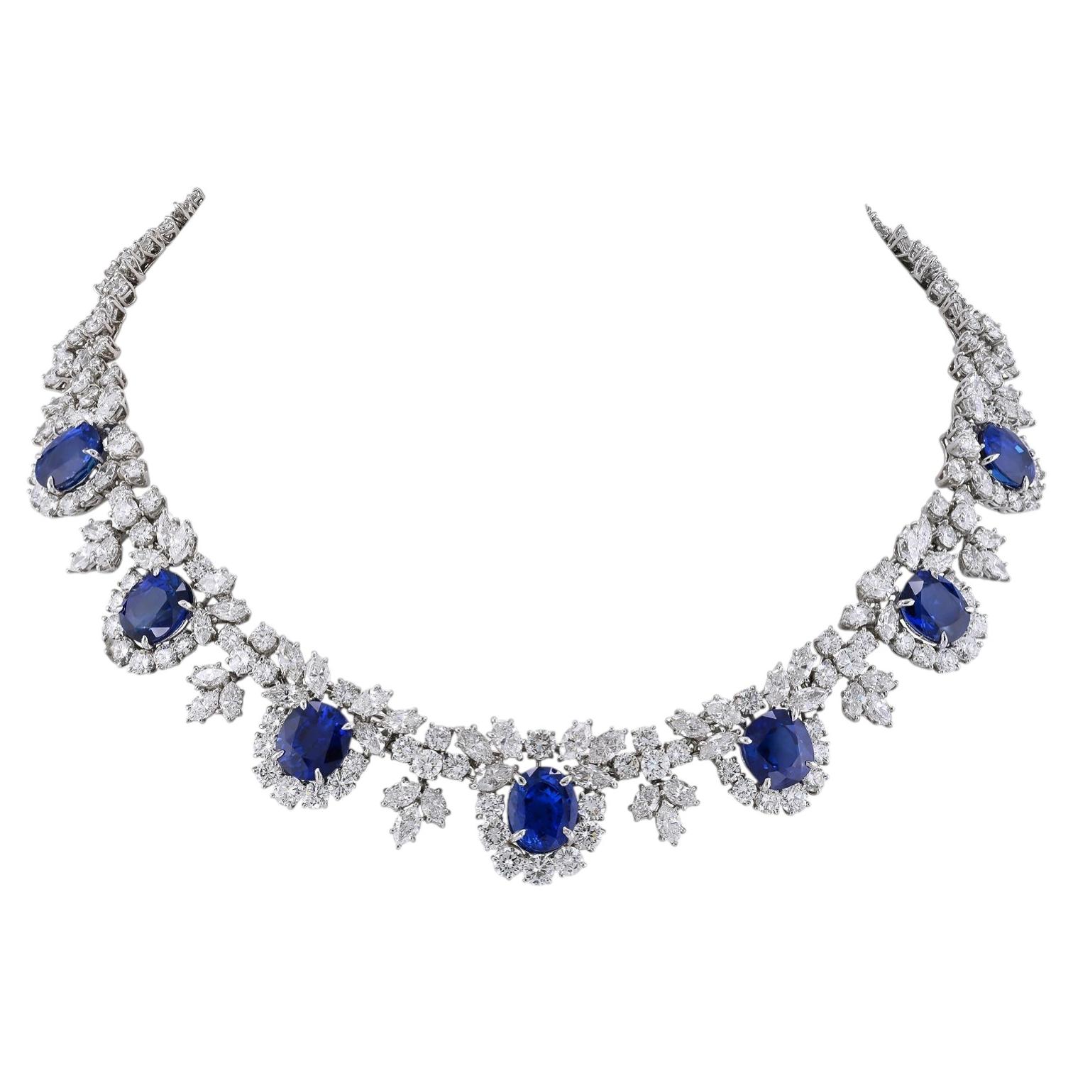 Harry Winston 32.63 cts. Ceylon Sapphire Diamond Platinum Necklace