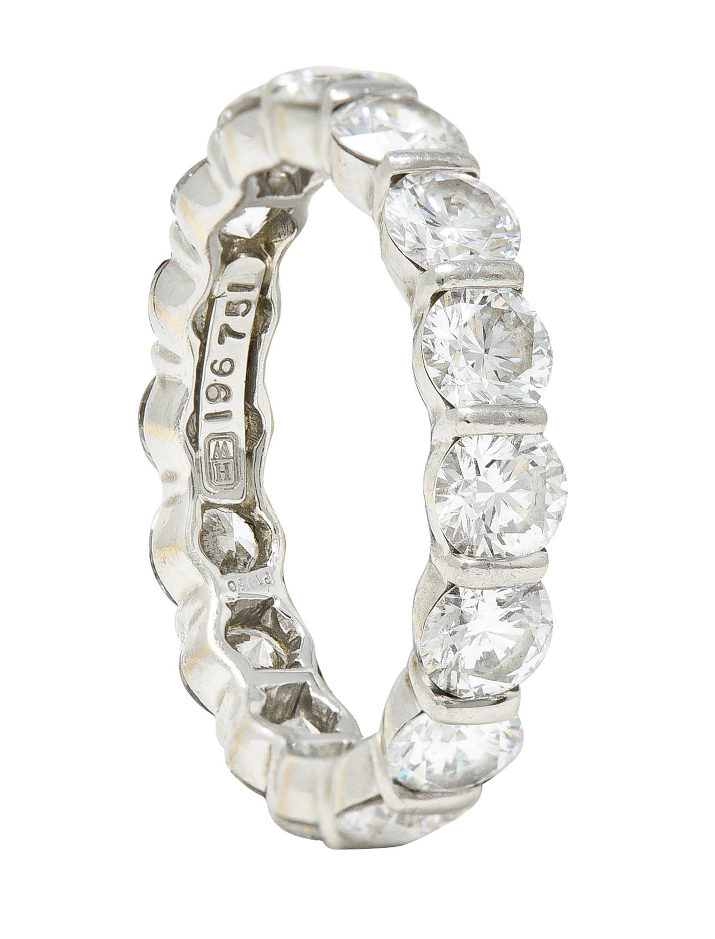 Harry Winston 3.50 Carats Round Brilliant Diamond Platinum Eternity Band Ring In Excellent Condition In Philadelphia, PA
