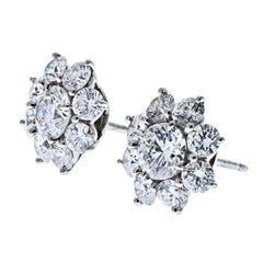 Harry Winston 3.63 Carat Sunflower Round Diamond Cluster Stud Earrings