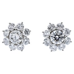 Harry Winston 3.63 Carat Sunflower Round Diamond Cluster Stud Earrings