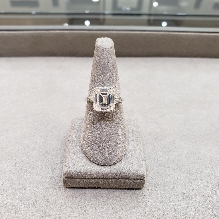 Harry Winston 4.01 Carat Emerald Cut Diamond ThreeStone Engagement