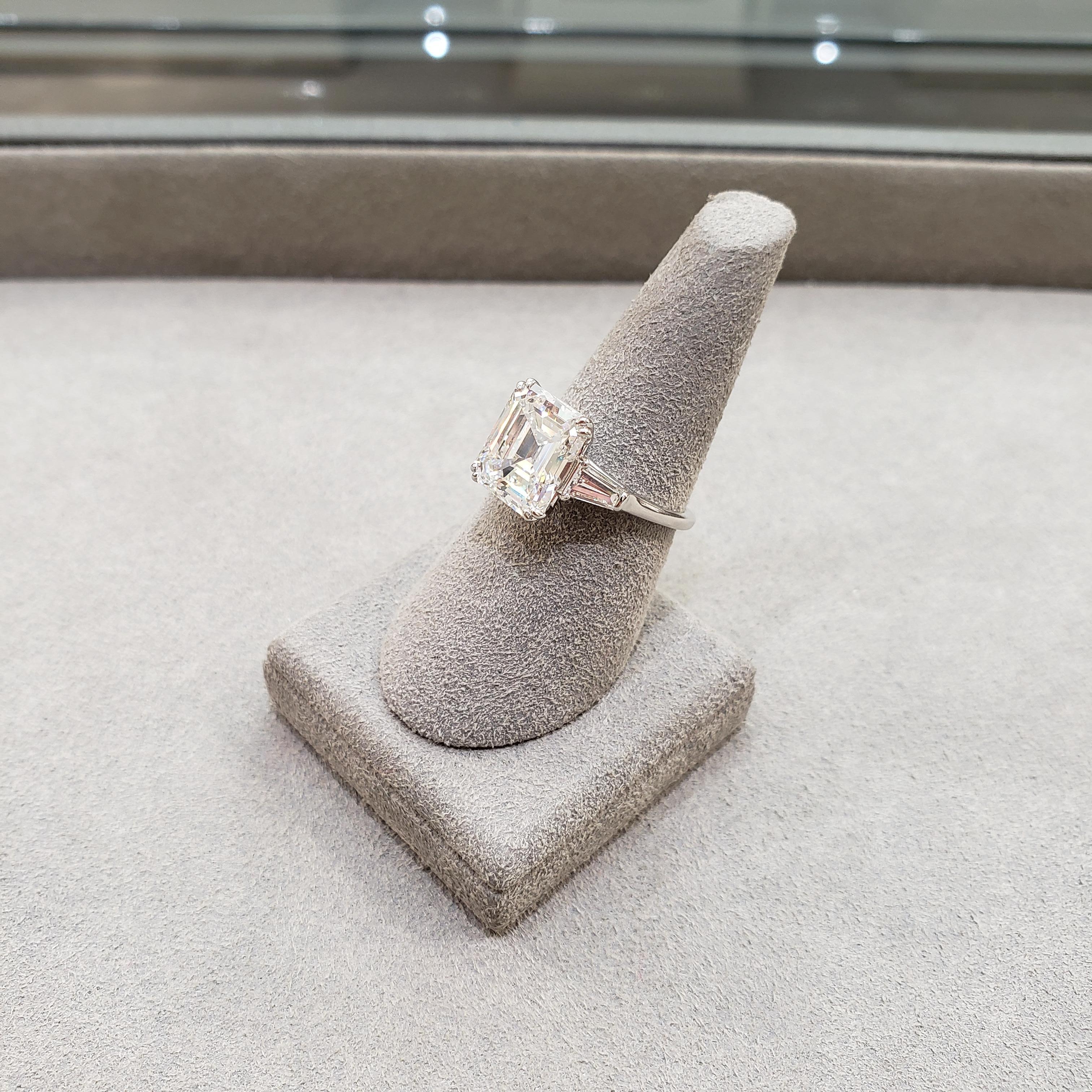 Harry Winston 4.01 Carat Emerald Cut Diamond Three-Stone Engagement Ring 3