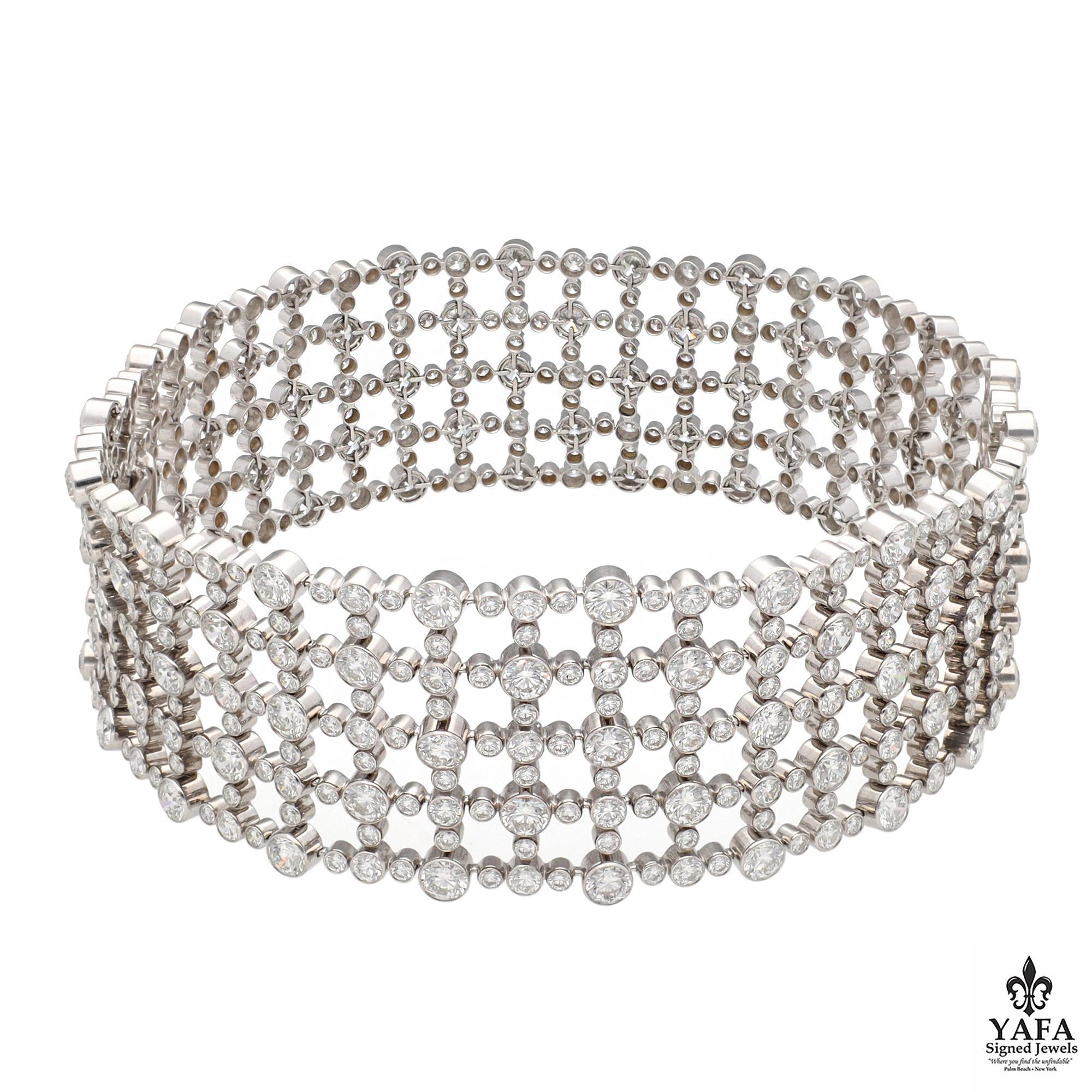 Harry Winston 5 Row Latus Motif Diamond Bracelet - Set of Two In Excellent Condition For Sale In New York, NY