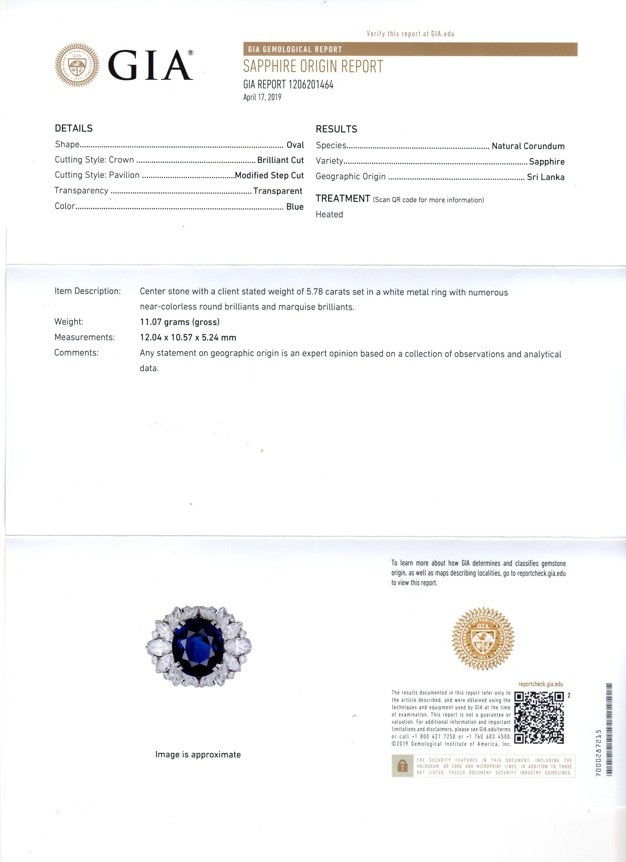 Women's or Men's Harry Winston 5.78 Carat Natural Sapphire and Diamond Platinum Cocktail Ring