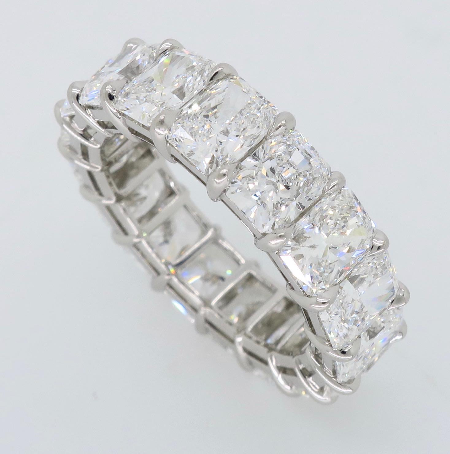 Radiant Cut Harry Winston 9.35 Carat Radiant Diamond Platinum Eternity Rock Band Ring For Sale