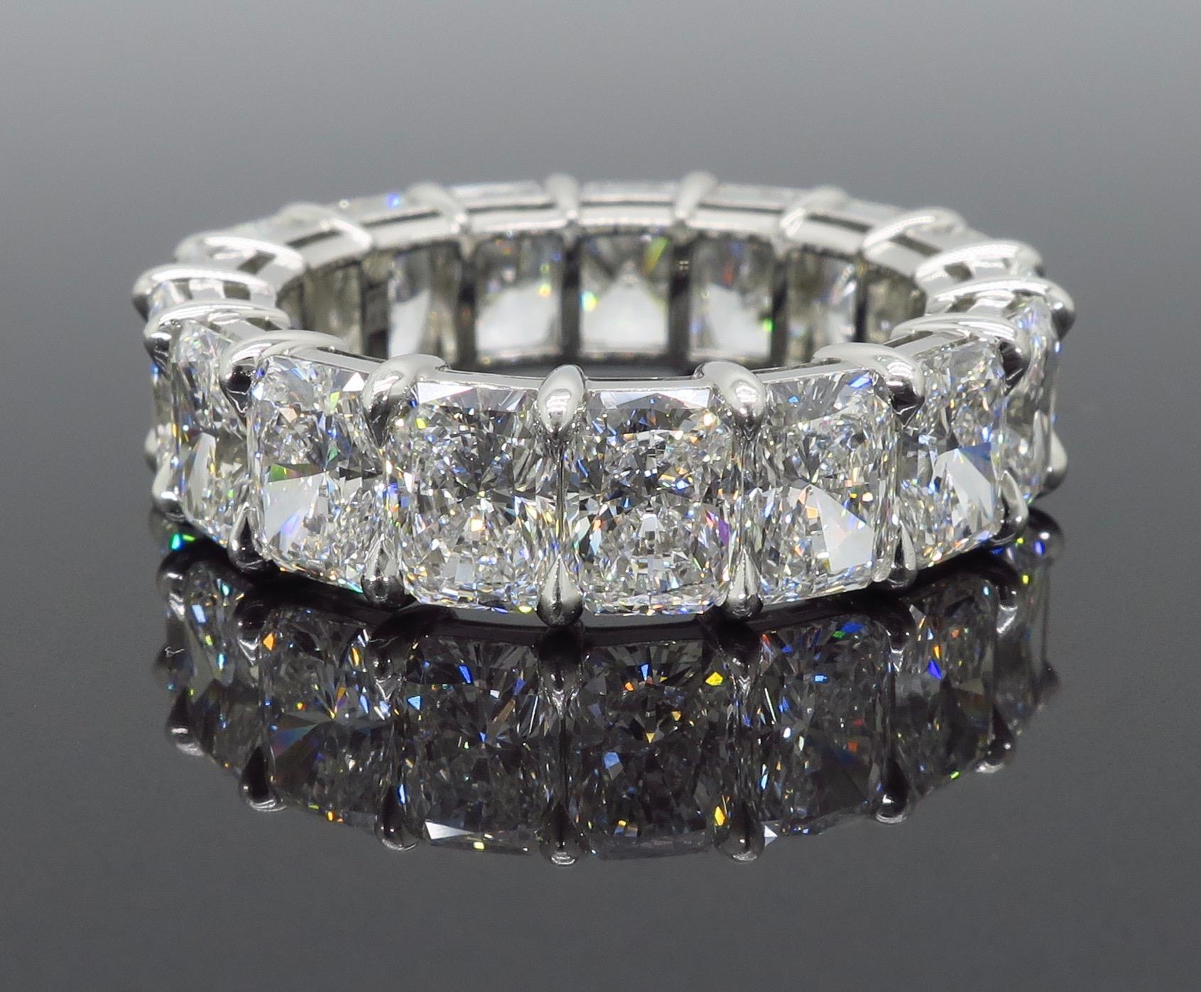 Harry Winston 9.35 Carat Radiant Diamond Platinum Eternity Rock Band Ring In Excellent Condition For Sale In Webster, NY