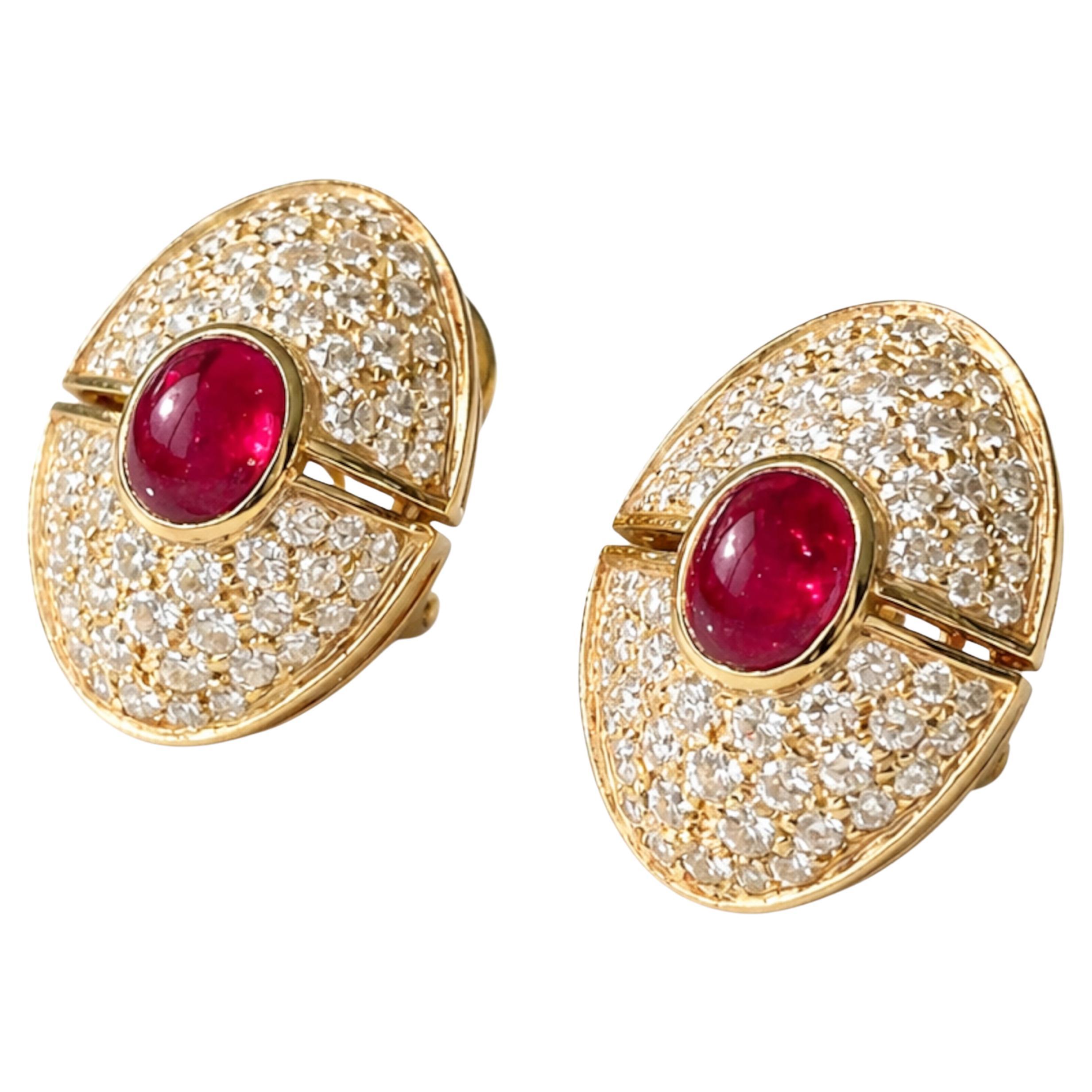 Harry Winston 9.40 Carat Ruby and Diamond Bombe Earrings 18K Yellow Gold For Sale