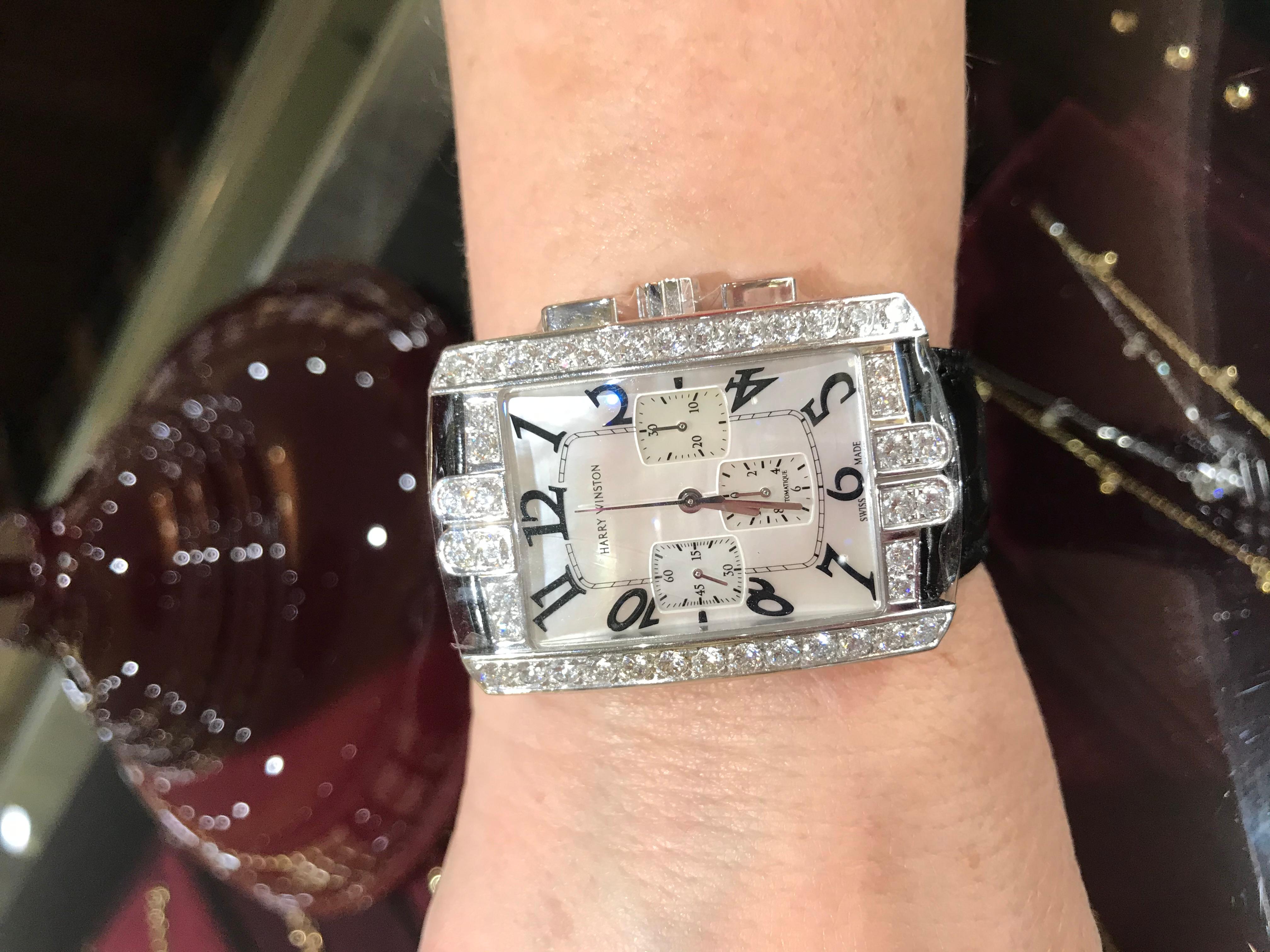 Harry Winston Avenue C Chronograph Diamond Set 330/MCAWL.M/D31 In Excellent Condition In Greenwich, CT