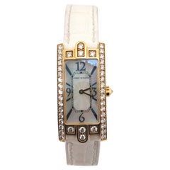 Harry Winston Avenue C Quartz Watch Yellow Gold and Alligator with Diamond Bezel