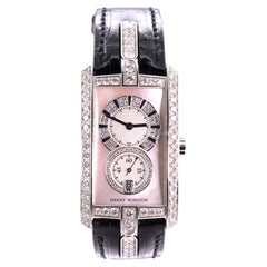 Harry Winston Avenue C Second Hand Quartz Watch White Gold and Alligator