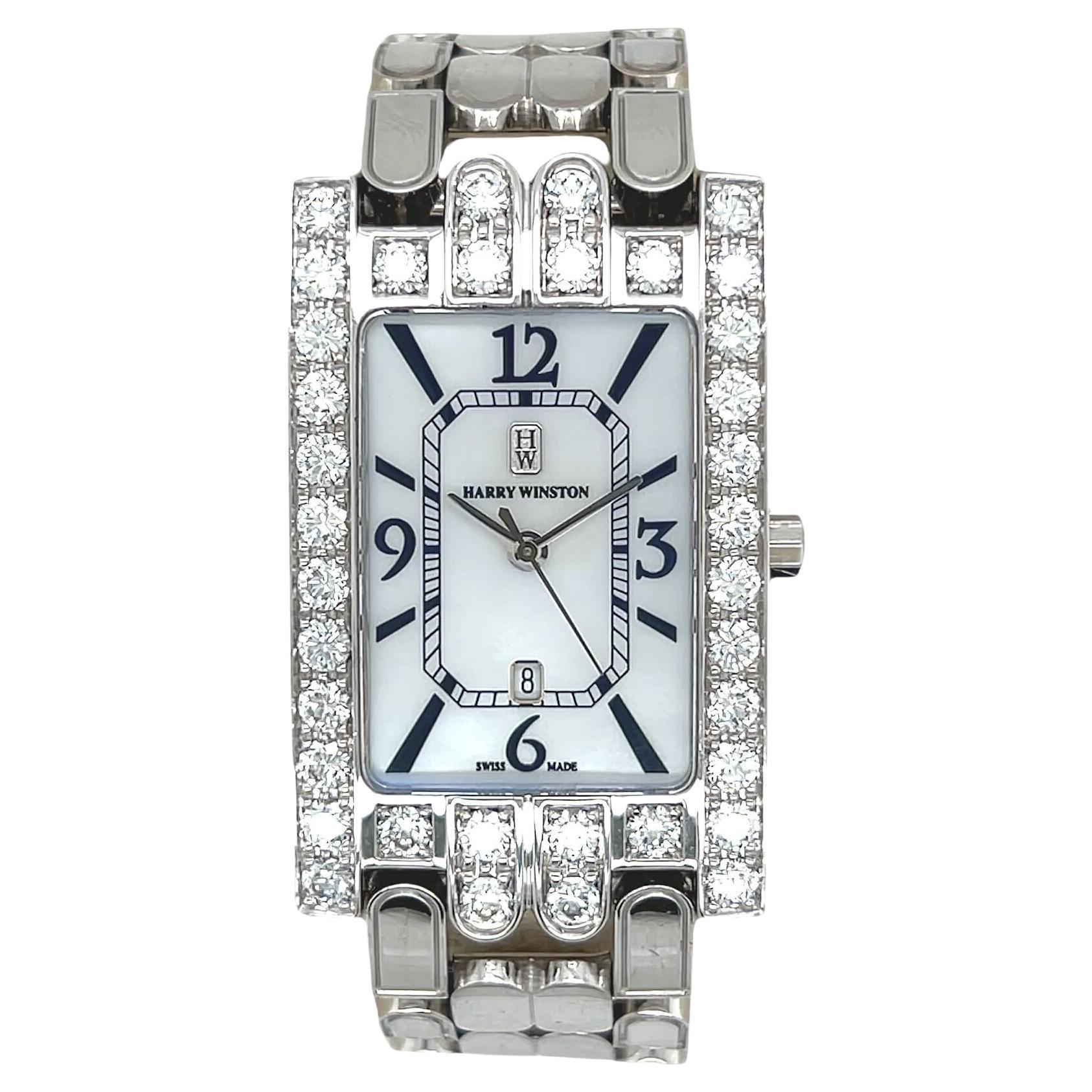 HARRY WINSTON Avenue Klassische Diamantuhr aus Weißgold im Angebot