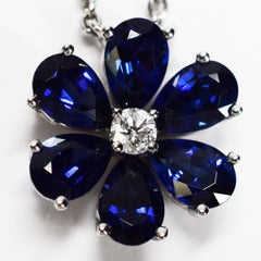 Harry Winston Blue Sapphire Diamond Platinum Forget Me Not HW Pendant Necklace