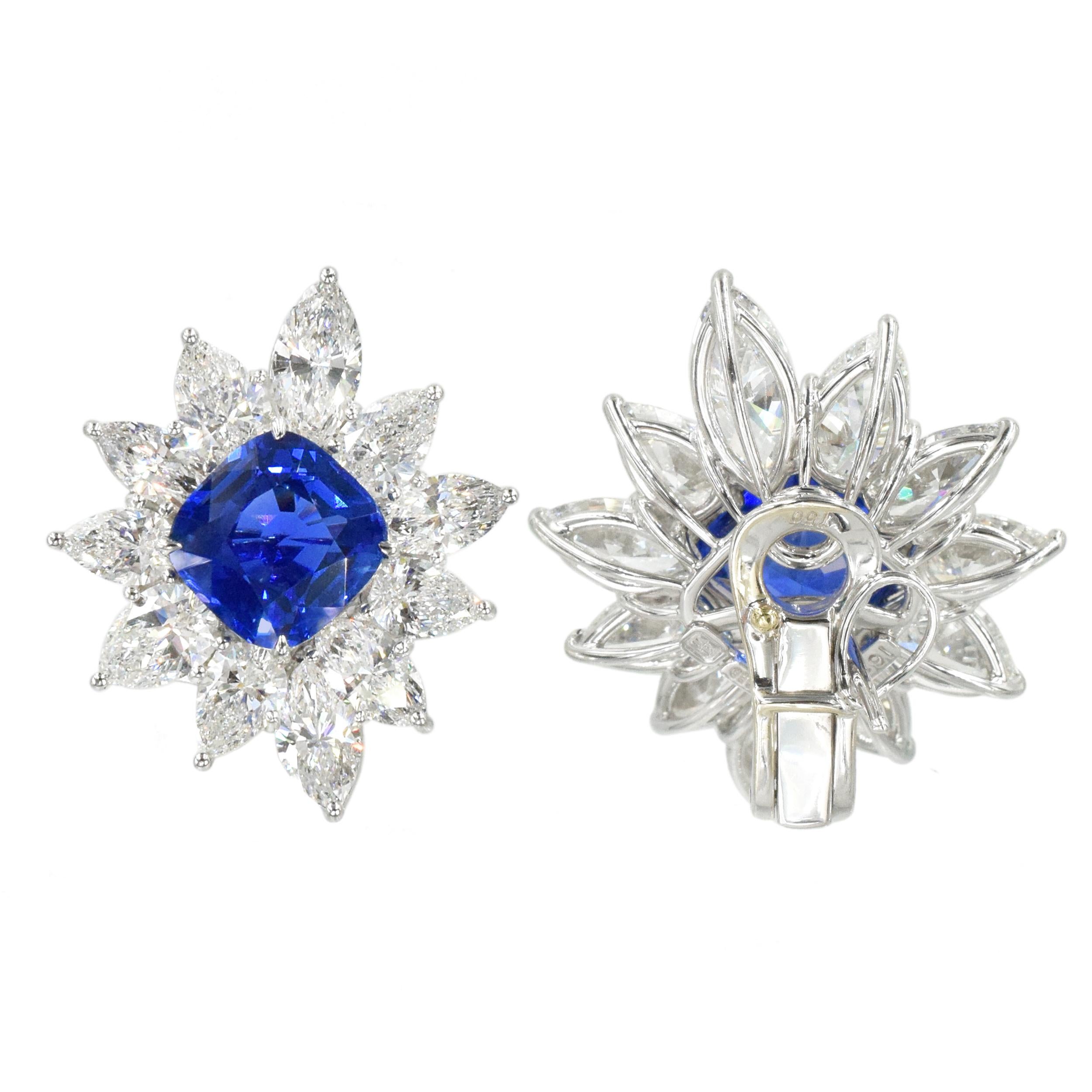 Artist Harry Winston Burma No Heat Sapphire and Diamond Ear Clips