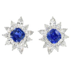 Harry Winston Burma No Heat Sapphire and Diamond Ear Clips