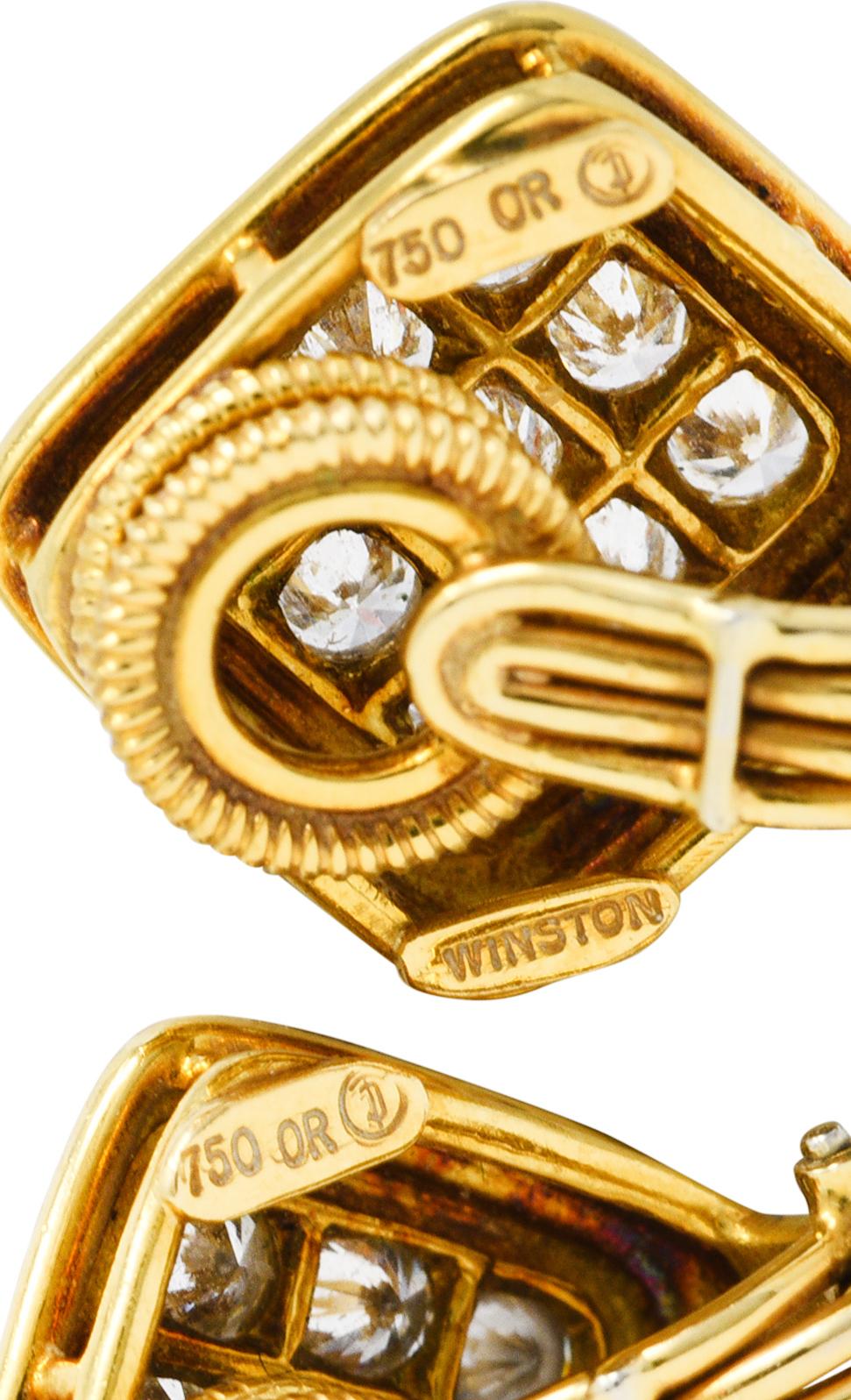Women's or Men's Harry Winston by Jacques Timey 1.50 Carats Diamond 18 Karat Gold Clip Earrings