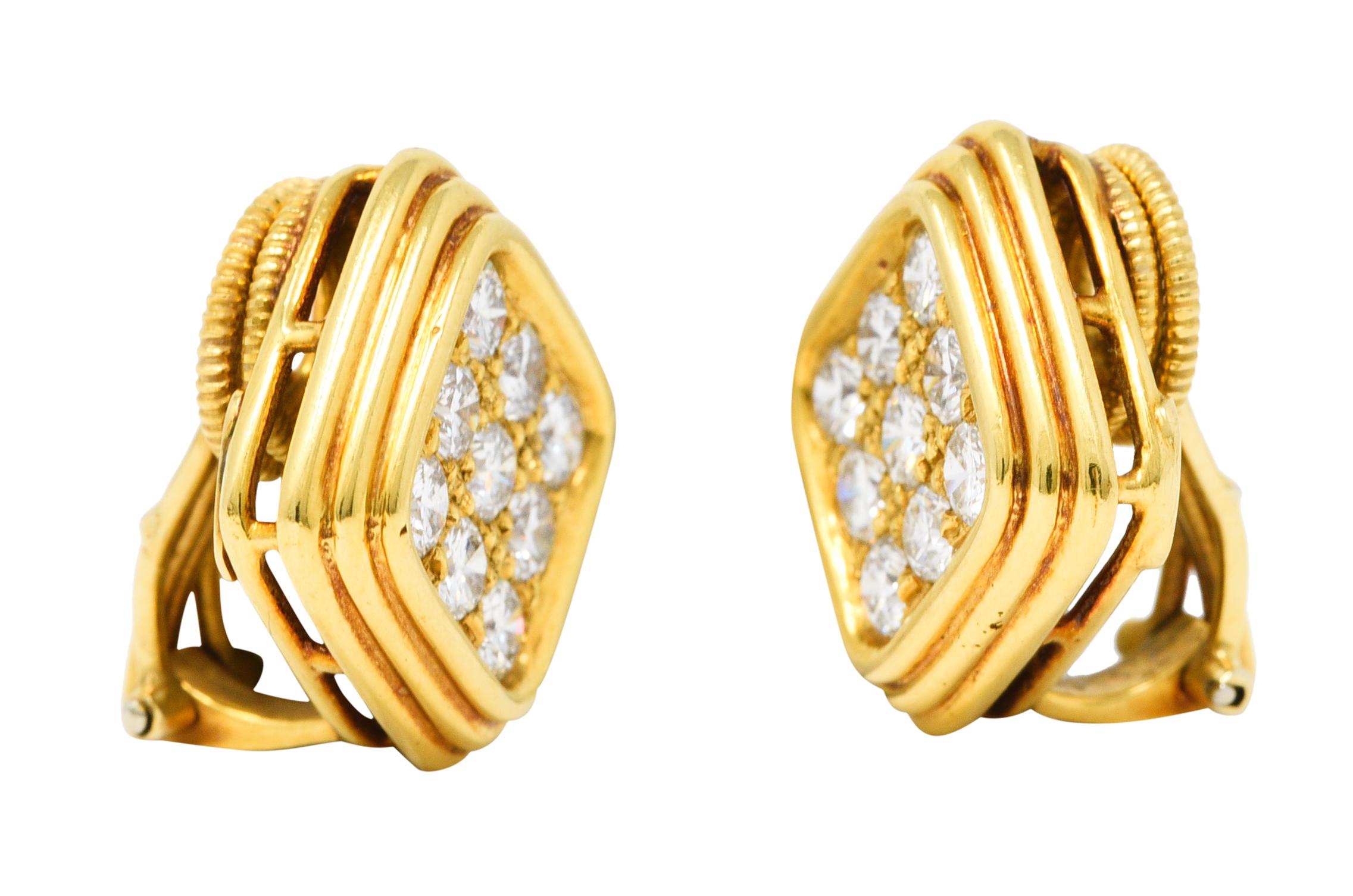 Harry Winston by Jacques Timey 1.50 Carats Diamond 18 Karat Gold Clip Earrings 1