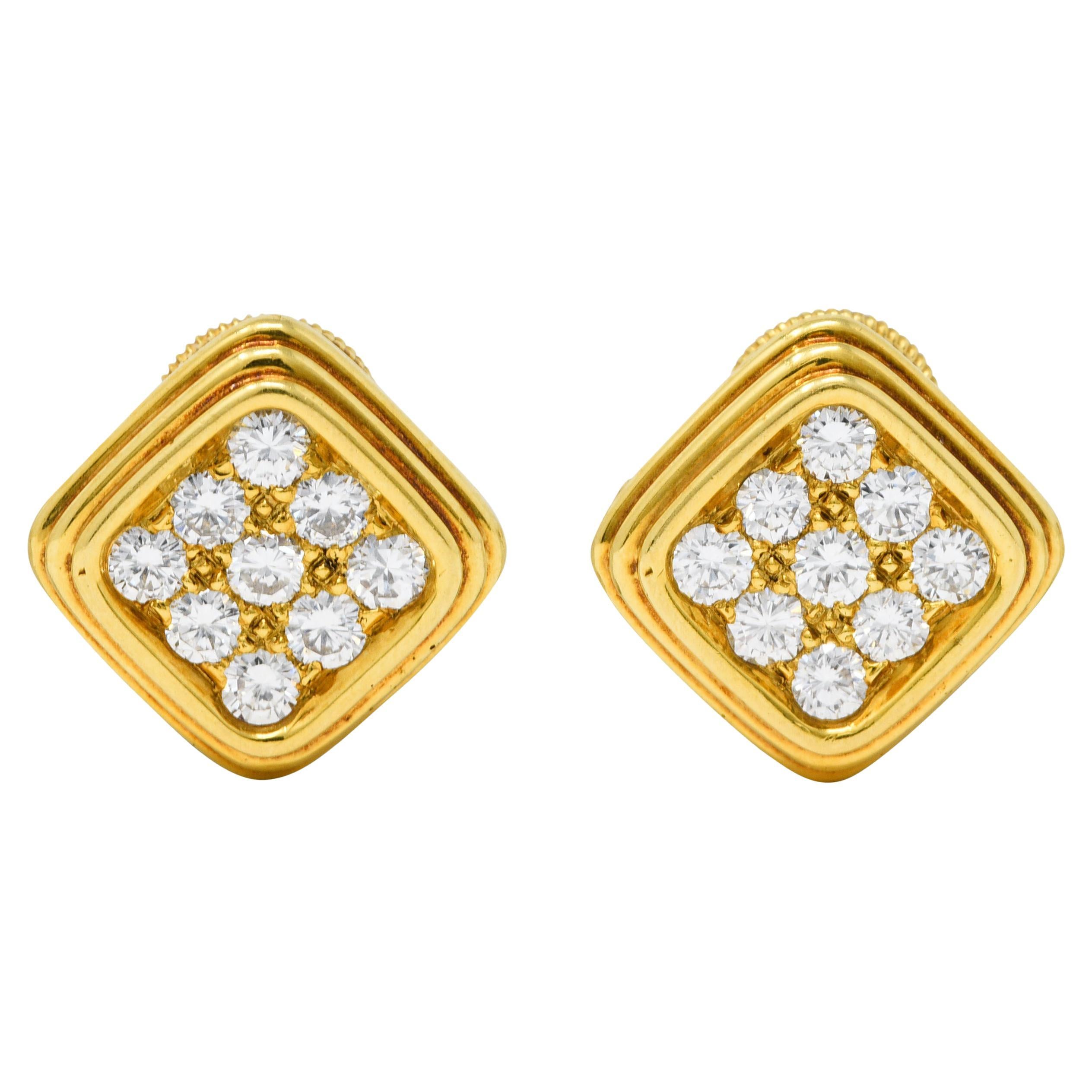 Harry Winston by Jacques Timey 1.50 Carats Diamond 18 Karat Gold Clip Earrings