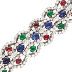 HARRY WINSTON Cabochon Sapphire, Emerald, Ruby and Diamond Bracelet