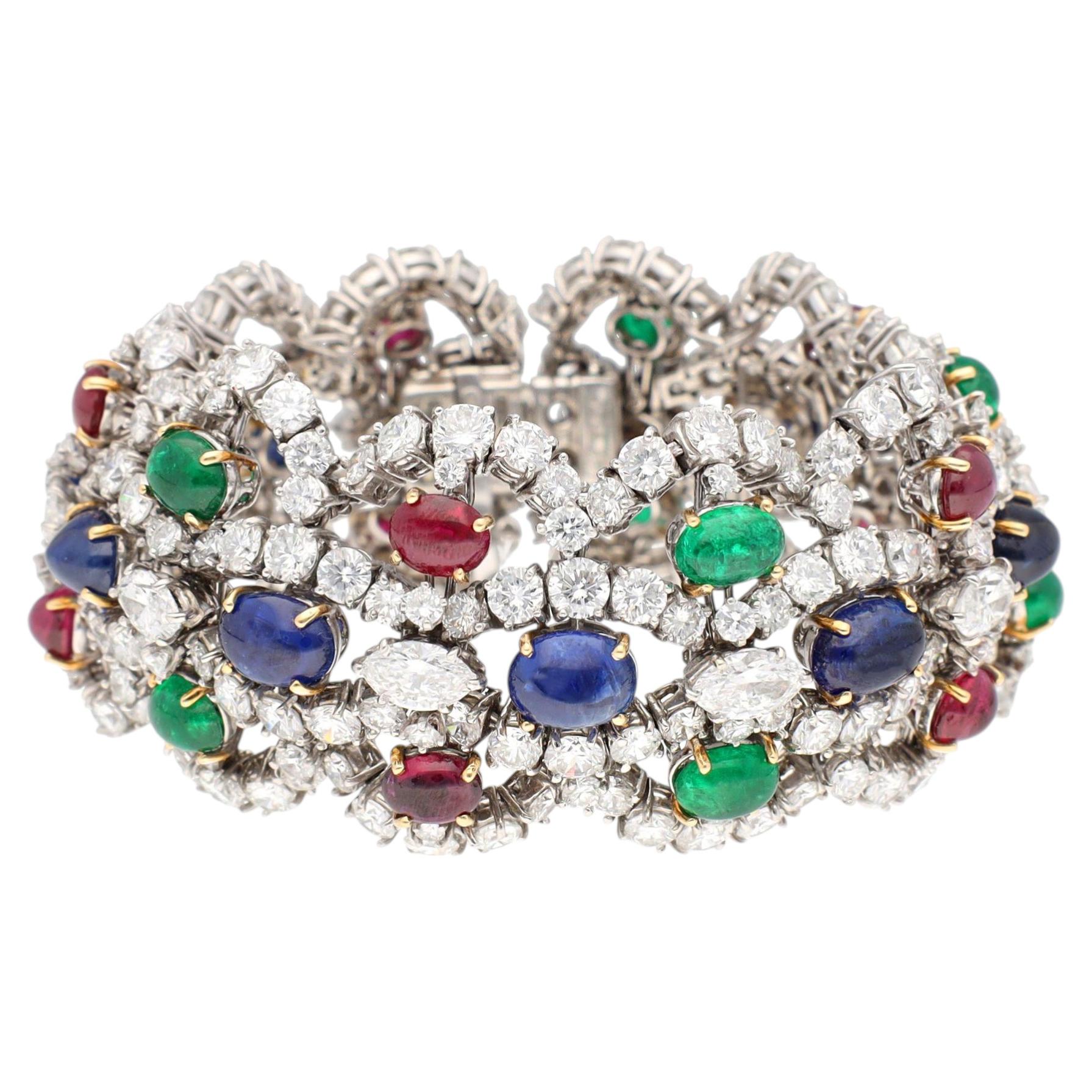 HARRY WINSTON Cabochon Sapphire, Emerald, Ruby and Diamond Bracelet
