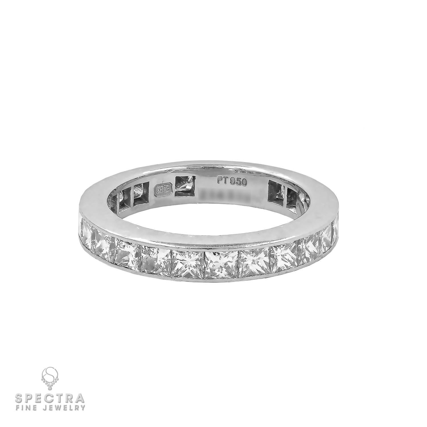 The Harry Winston Channel-Set Princess-Cut Diamond Wedding Band is a celebration of enduring love and unsurpassed quality. This beautiful ring is adorned with a dazzling array of 2.50 carats of channel-set princess-cut diamonds, meticulously set to