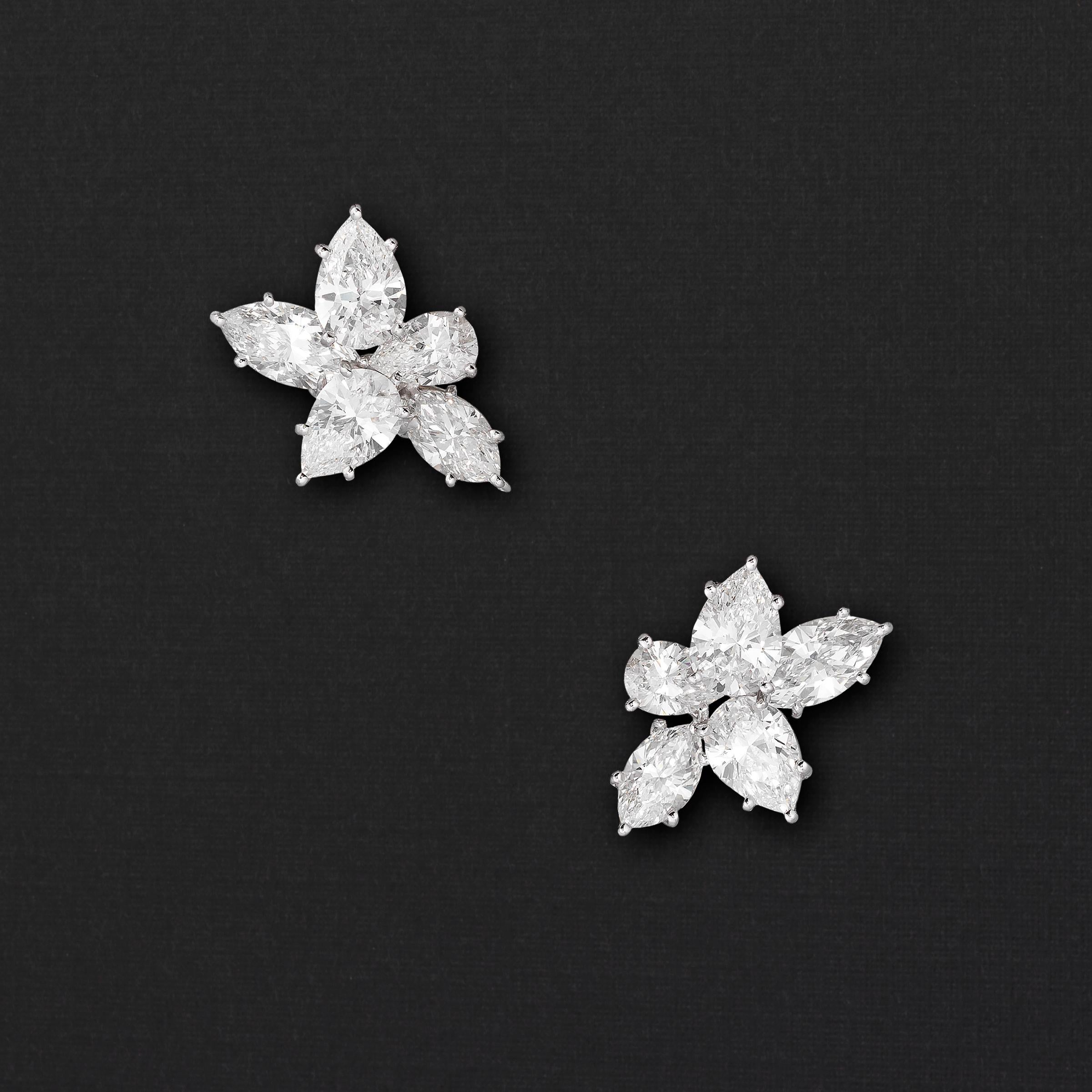 Mixed Cut Harry Winston Classic Diamond Cluster Earrings in Platinum and 18K Gold For Sale