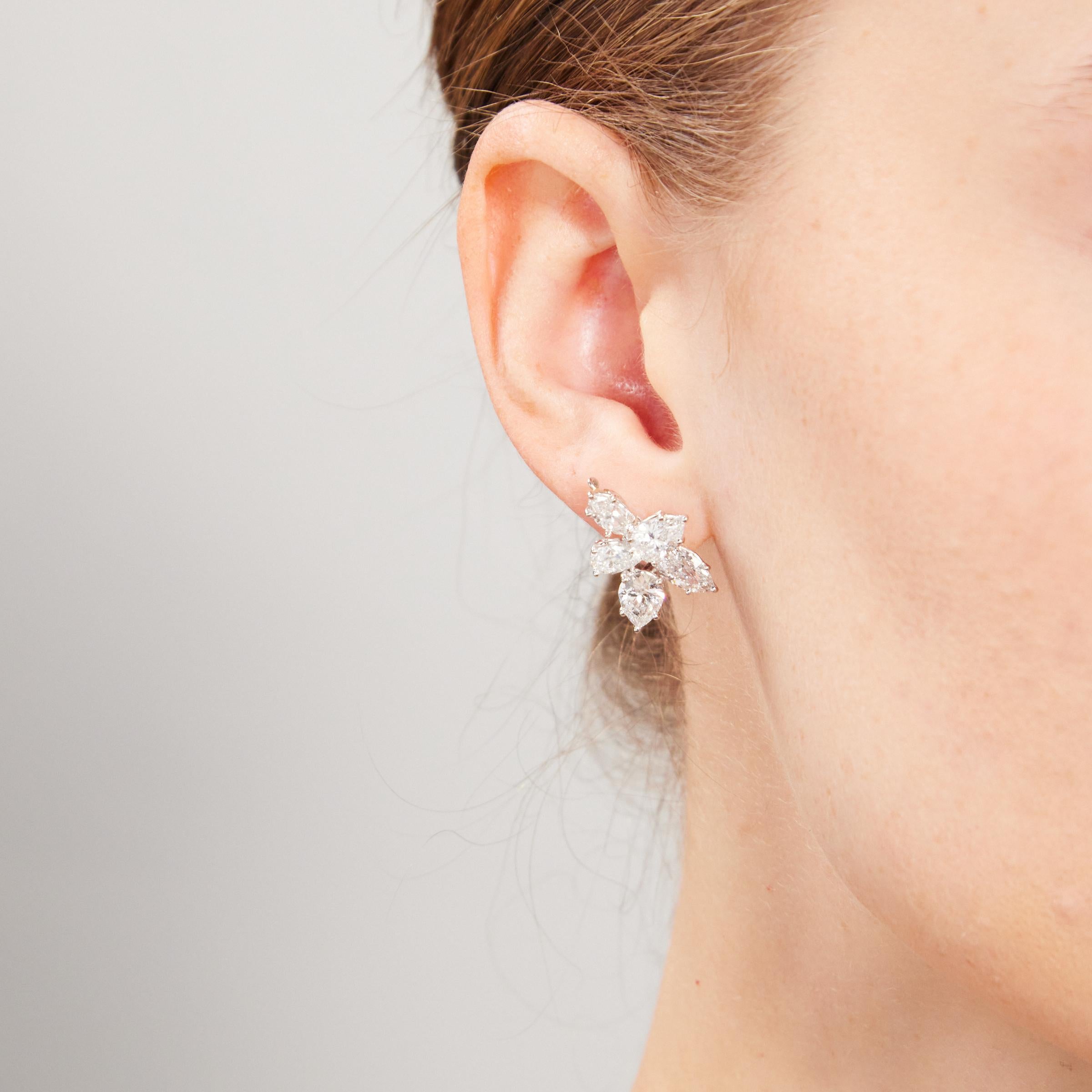 Mixed Cut Harry Winston Classic Diamond Cluster Earrings in Platinum and 18K Gold For Sale