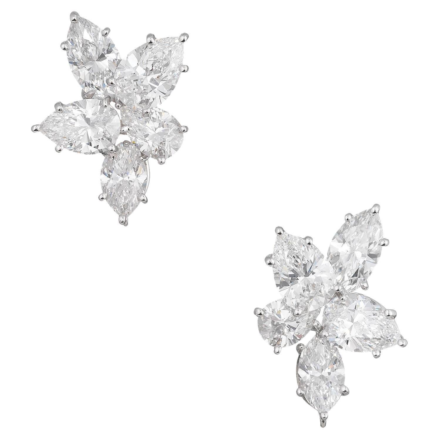 Harry Winston Classic Diamond Cluster Earrings in Platinum and 18K Gold For Sale
