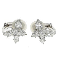 Harry Winston Cluster by HW Marquis Pear Shape Diamond Platinum Earrings