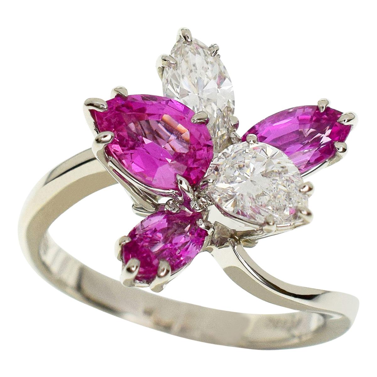 Harry Winston Cluster by HW Pink Sapphire and Diamond Platinum Ring