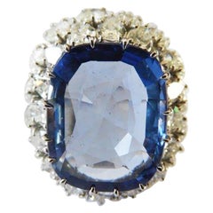 Retro Harry Winston Cluster Ceylon Sapphire and Diamond Ring in Platinum Setting