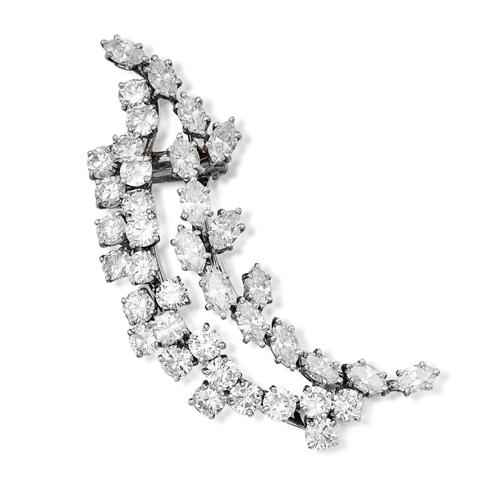 Mixed Cut Harry Winston Cluster Vintage Platinum Diamond Brooch Necklace For Sale