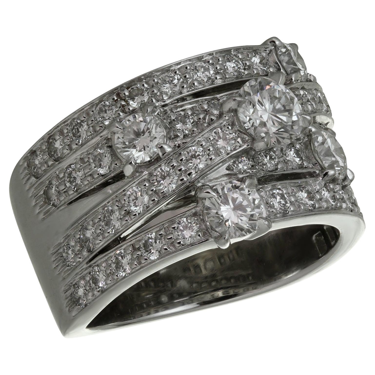 Harry Winston Crossover Diamond Platinum Ring Papers 54 For Sale